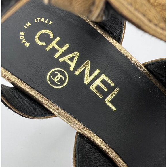 NWOT CHANEL Black Bow Cross Strap CC Logo Block Heel Sandals Size EU 38.5 - Picture 7 of 15